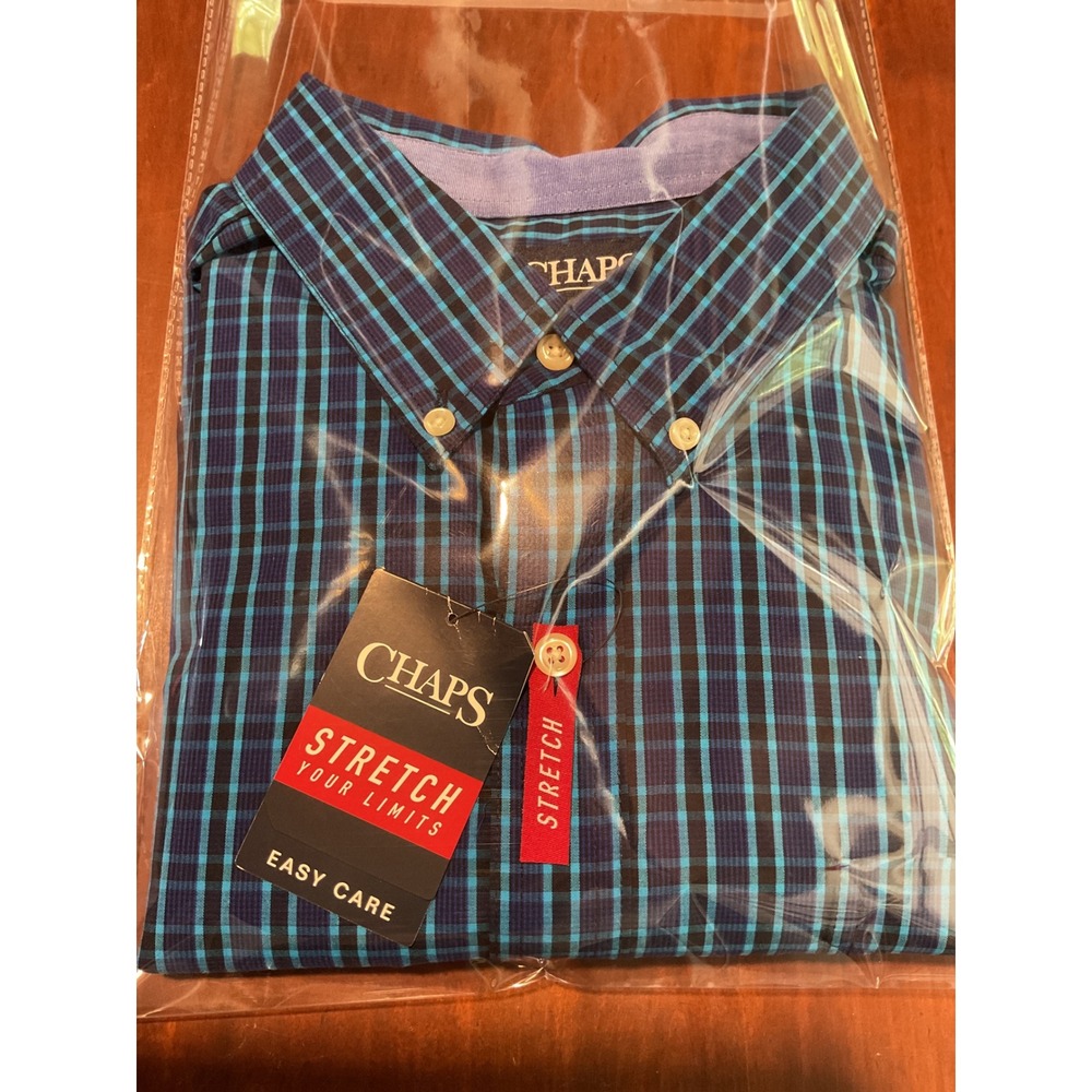 Chaps Mens XL Stretch Easy Care Plaid Button Down Shirt Blue Teal Purple NWT